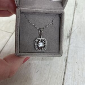 Sterling Silver .925 Italy Aquamarine Pendant 18” Necklace